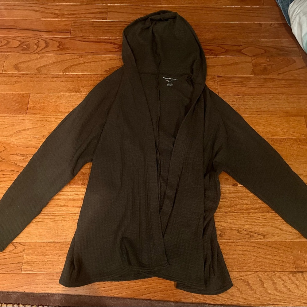 American Eagle Outfitters Dark Brown Hooded Cardigan Size medium